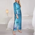 thumbnail image 4 of Kll Butterflies And Waterlily In Water Print Women'S Long Sleeve Pajamas With Pants Sleepwear Loungewear 2 Set-Small, 4 of 9