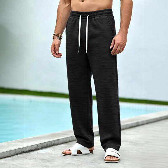 Domuza Men's Lounge Sweatpants, Relaxed Fit Elastic Waist Casual Pants, Straight Leg with Pockets for Cool Weather Black M
