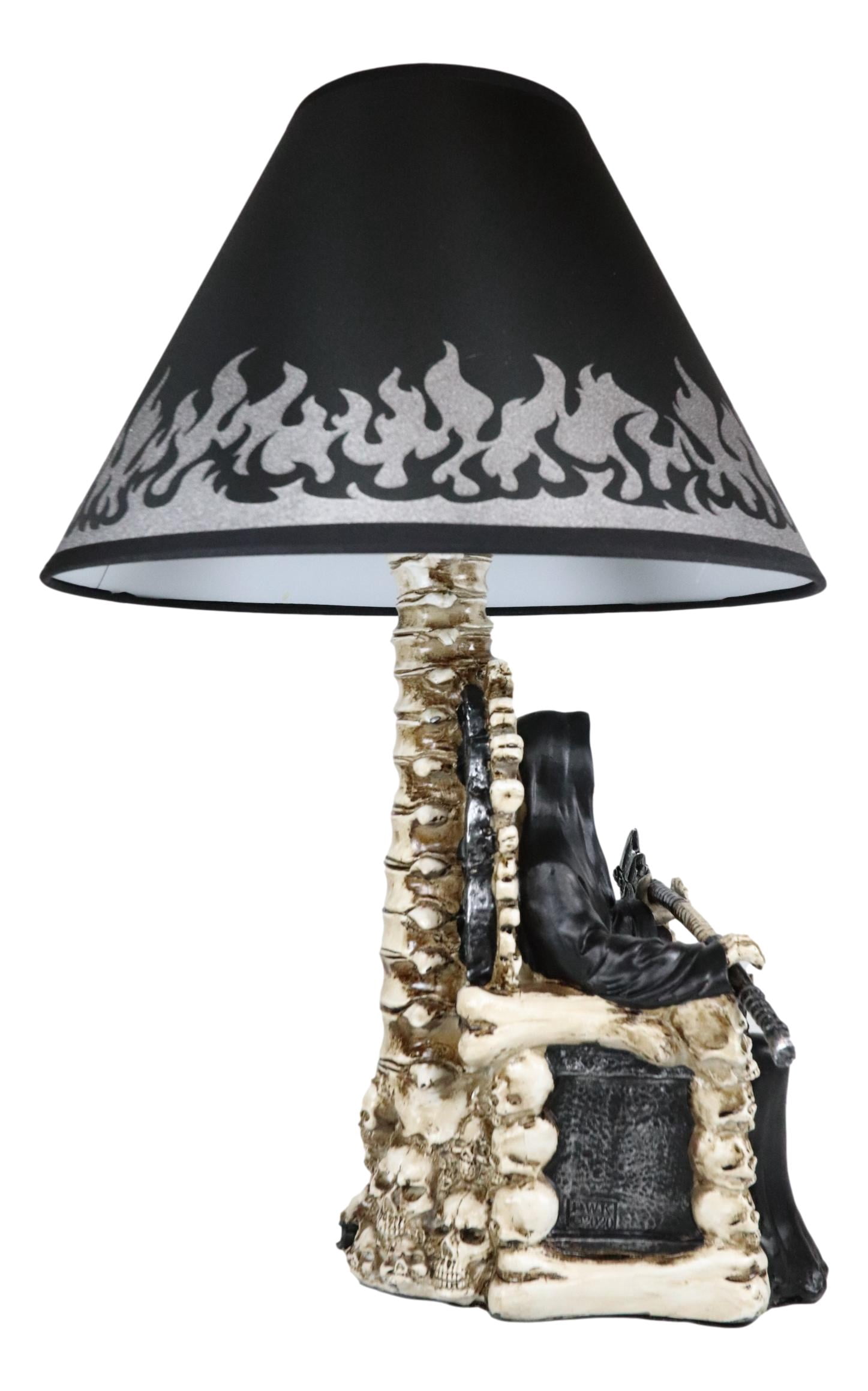 Ebros Grim Reaper Seated On Skeleton Justice Throne With Scythe Table Lamp Shade