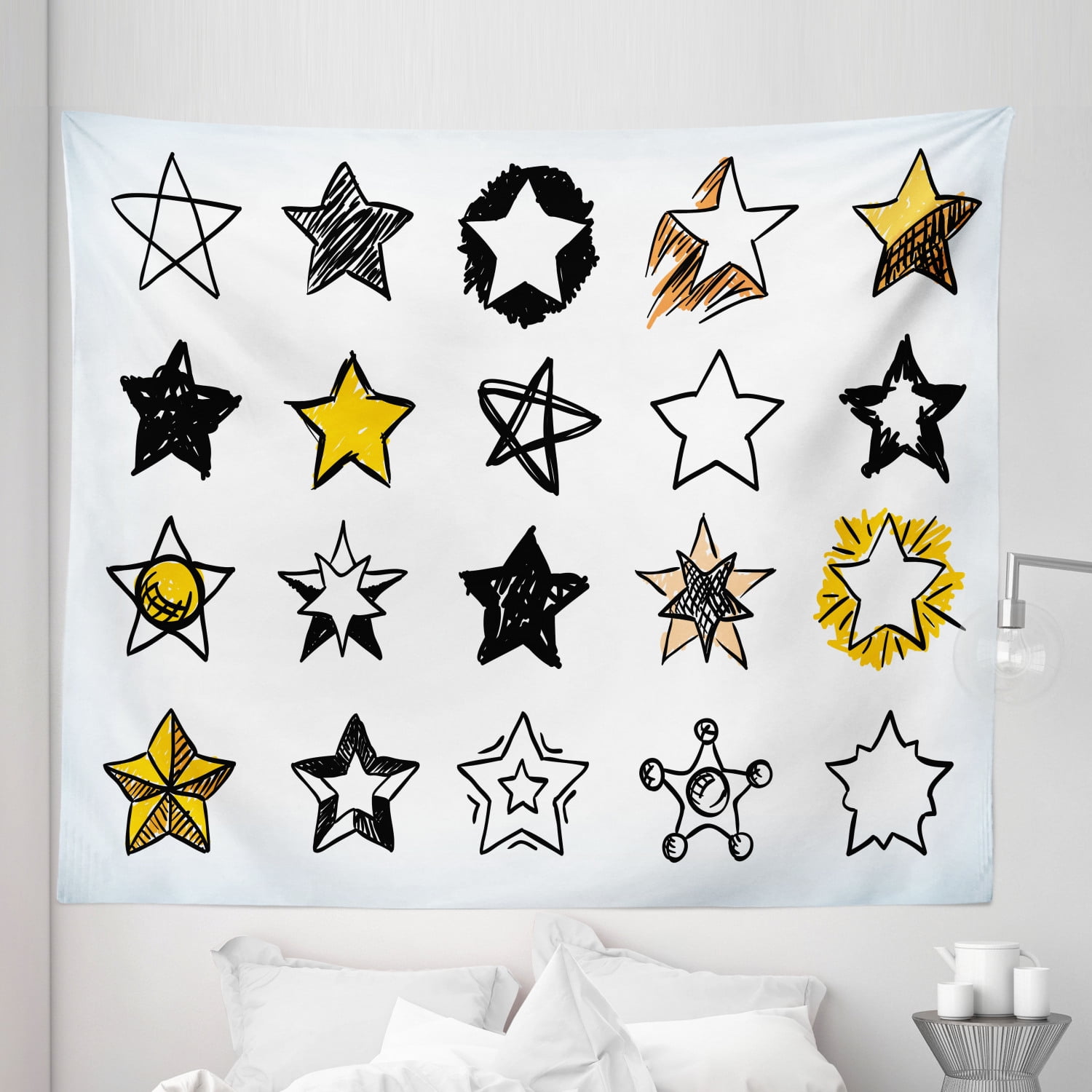 Star Tapestry, 16 Stars Hand Drawn Style Colorful Art Rock Punk Themed ...