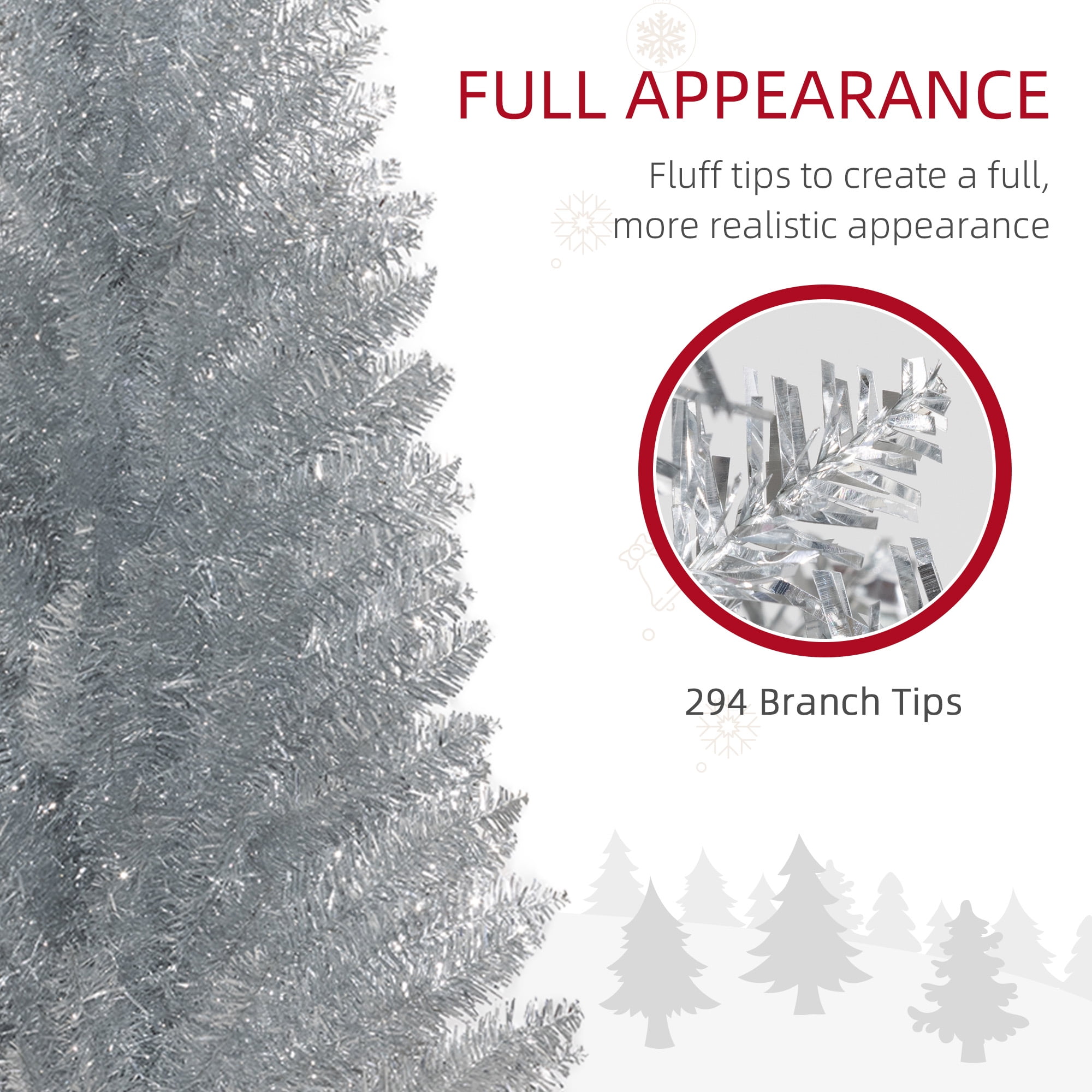 Astoutdoor 5 ft Artificial Pencil Christmas Tree, Slim Xmas Tree with 294 Branch Tips and Plastic Stand, Silver