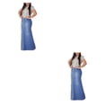 thumbnail image 3 of Qarigey vaquera larga a la moda: ajuste cómodo, botón favorecedor, larga de mezclilla lavada, faldas para mujer, Maxi índigo S 1 índigo S, 1 2Conjunto, 3 of 6