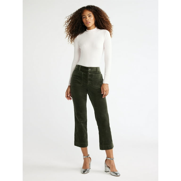 Free Assembly Women's High Rise Cropped Flare Corduroy Pants with