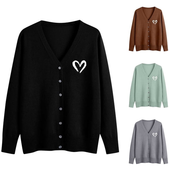 Hfnxid Cardigan Sweaters for Women Embroidered Button Down V-Neck Sweater Soft Lightweight Knit Coat Solid Casual Open Front Tops Green S