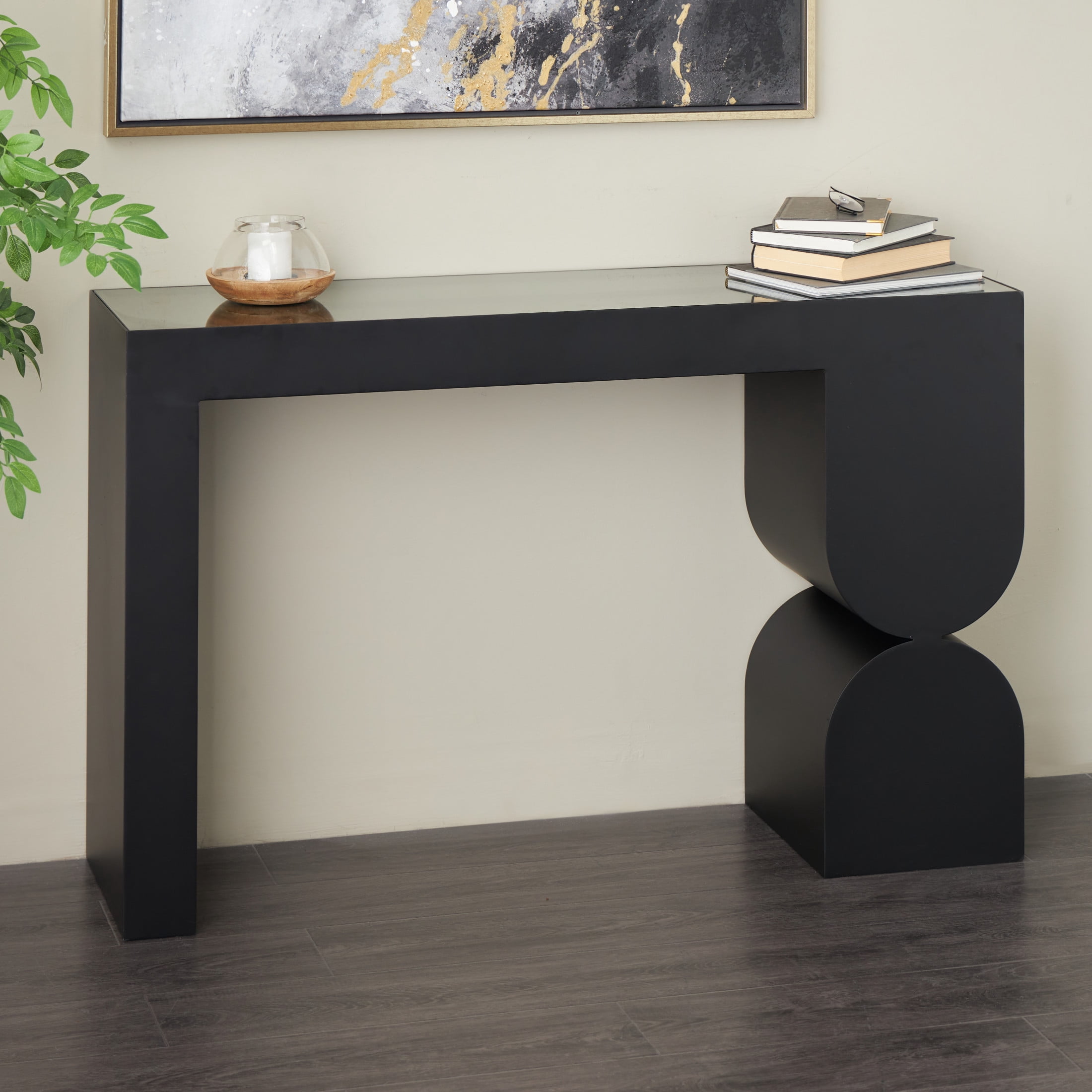 DecMode 47" x 30" Black Metal Rectangular Geometric Console Table with Stacked Arched Table Leg, 1-Piece