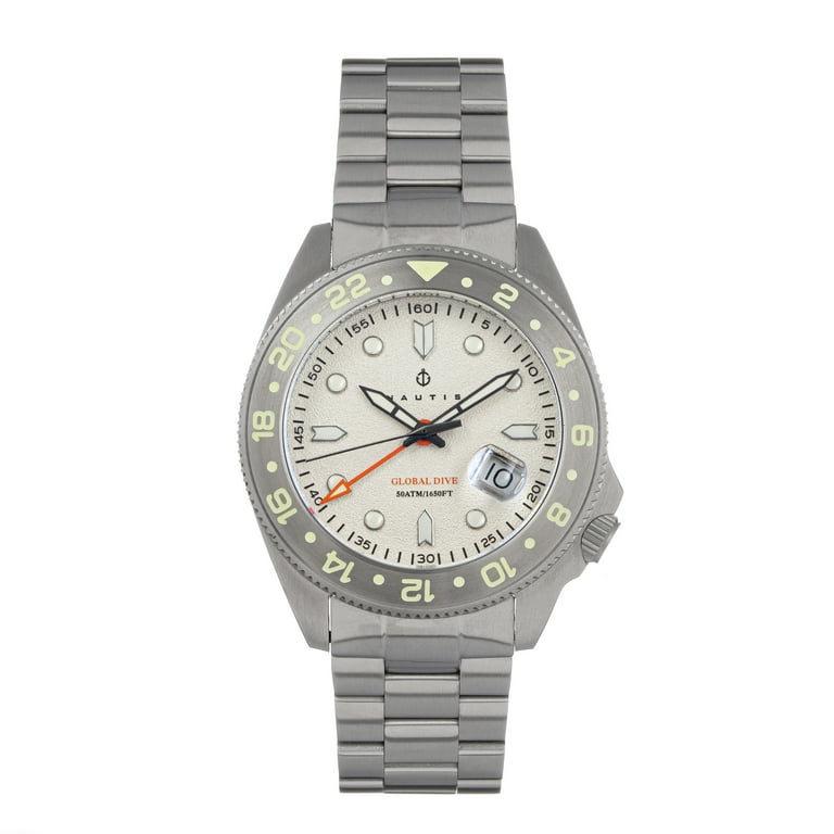 Nautis Global Dive Bracelet Watch w/Date White