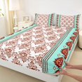thumbnail image 4 of Erosebridal Teens Southwestern Style Aztec Full Size Sheets 4-Piece,Bohemian Damask Traditional Floral Bed Sheets For Adults Boys Girls,Orange Teal, 4 of 5