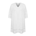 thumbnail image 5 of DYMADE Womens Vocation Summer Cotton Linen Lantern Half Sleeve V-Neck Lace A-Line Dresses, 5 of 5