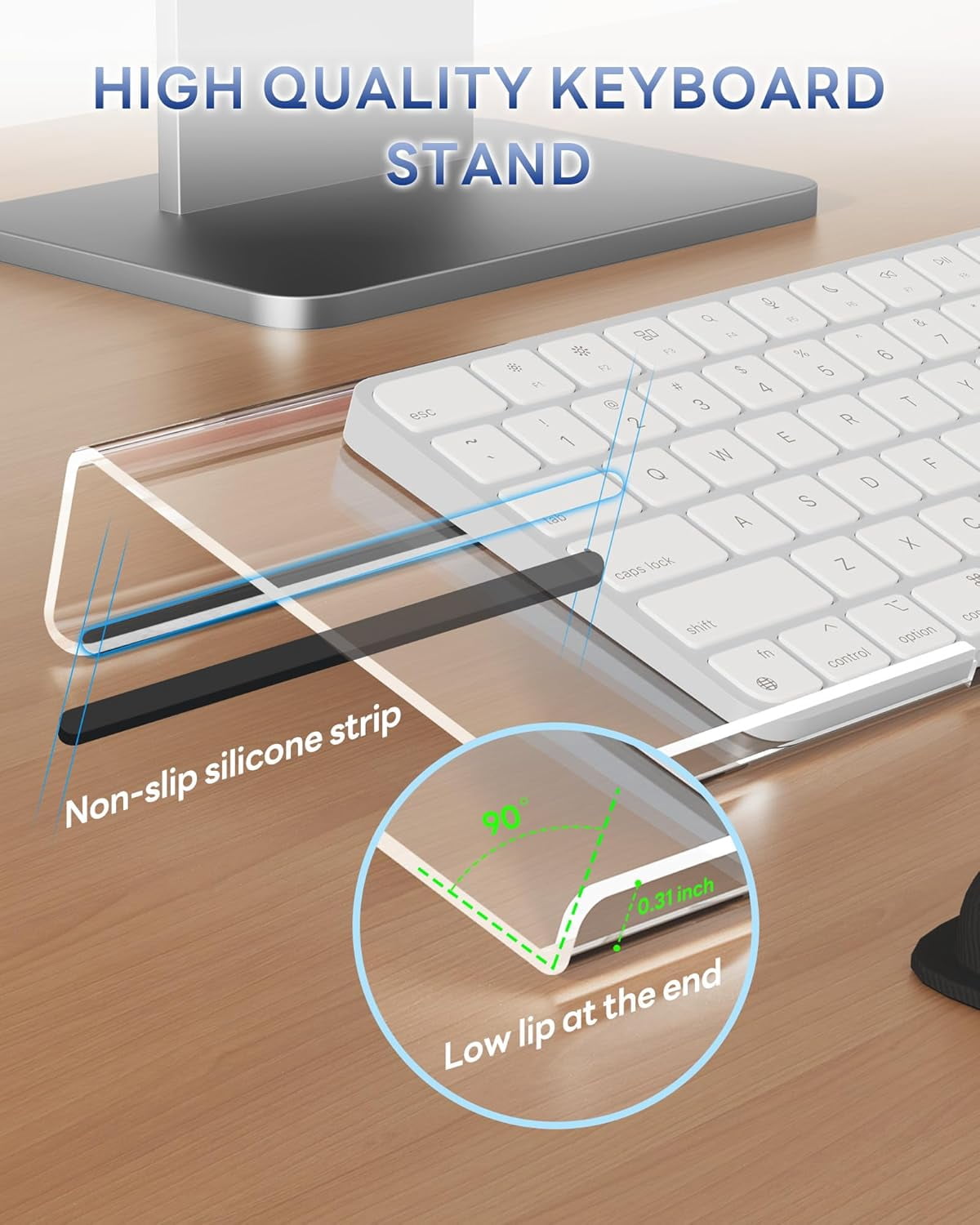 Computer Keyboard Wrist Rest Stand for Desktop, Keyboard Holder for Easy Typing with Wrist Pad for Office Desk, Home, School (Clear)
