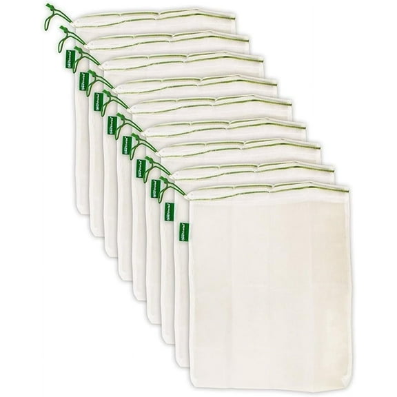 Earthwise Reusable Mesh Produce Bags - Washable Set of 9 Premium Bags, TRANSPARENT Lightweight, Strong SEE-THROUGH Mesh for shopping, transporting and storing fruits and veggies.