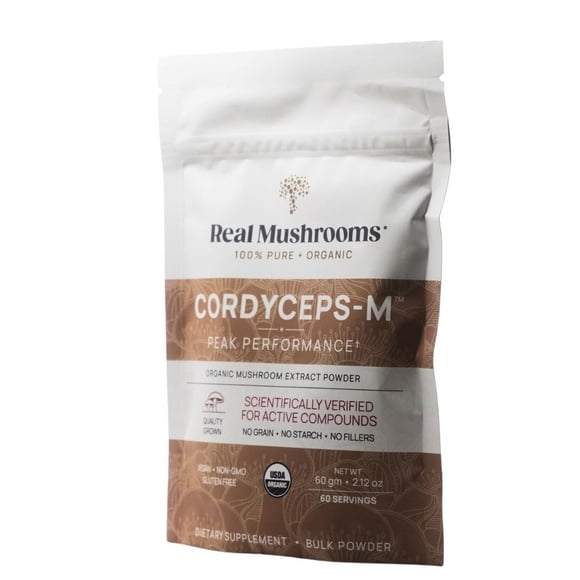 Real Mushrooms Cordyceps-M (Peak Performance) | 1,000 Mg | 60 Servings | 60g REAL MUSHROOMS Polvo de Hongos Cordyceps