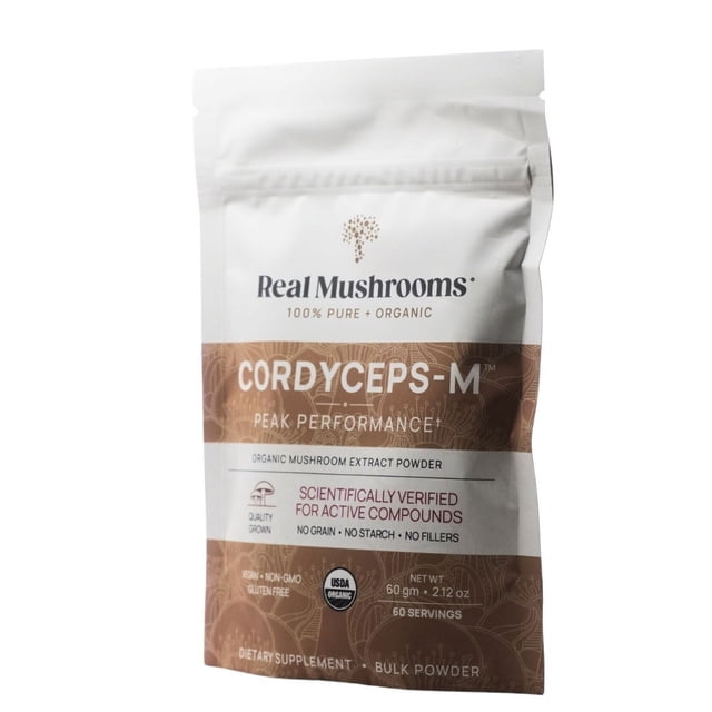Real Mushrooms Cordyceps-M (Peak Performance) | 1,000 Mg | 60 Servings | 60g REAL MUSHROOMS Polvo de Hongos Cordyceps