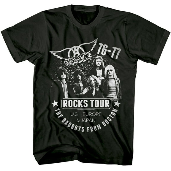 Aerosmith Rocks World Tour 76-77 Men's T Shirt (Charcoal, AdultM)
