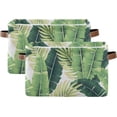 thumbnail image 7 of Large Foldable Storage Bin Tropical Palm Banana Leaves Fabric Storage Baskets Collapsible Decorative Baskets Organizing Basket Bin with PU Handles for Shelves Home Closet-1Pack Decor Gifts, 7 of 7