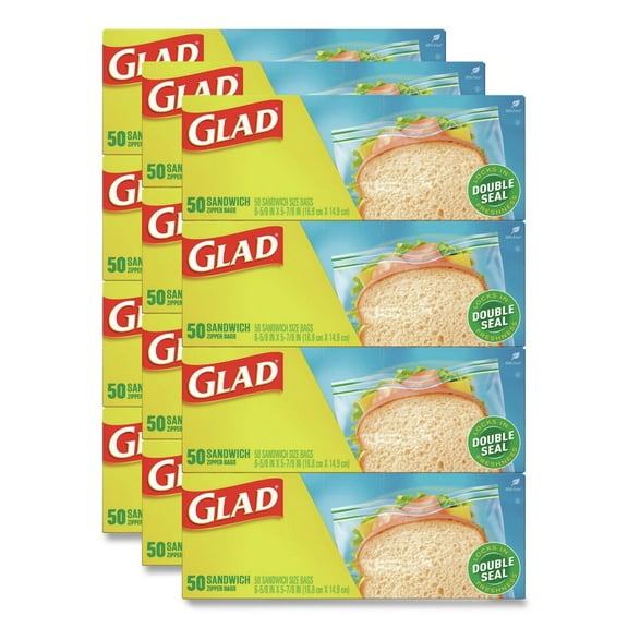 Glad 57263 6.63 in. x 5.88 in. Zipper Food Storage Sandwich Bags - Clear (12 Boxes/Carton)