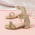 thumbnail image 6 of Girls Sandals Flower Girl Low Heel Open Toe Dress Shoes Wedding Party Pumps, Evening Shoes(Gold,5.5-6 Years), 6 of 8