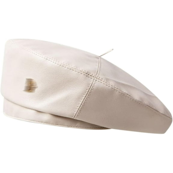 Women's Classic PU Leather French Beret Hat Retro Beanie Hat Artist Beret Cap Adjustable Painter Pumpkin Cap