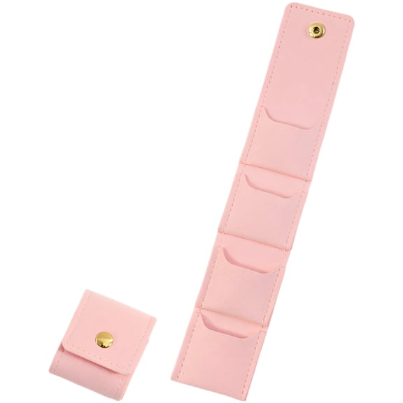 9.6 in / 24 cm Foldable Multifunctional Jewelry Pouch with 4 Compartments, 2.0 in / 5 cm Portable Mini Travel Jewelry Bag and Travel Essentials Organizer for Earrings, Rings, Necklaces, Pink