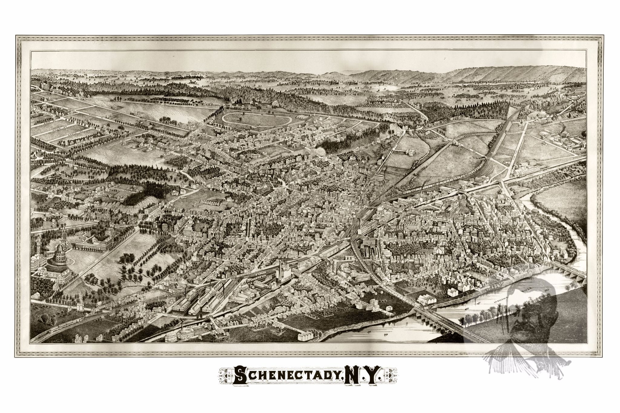 Mid-century Map Schenectady County New York Vintage History Wall Art Poster