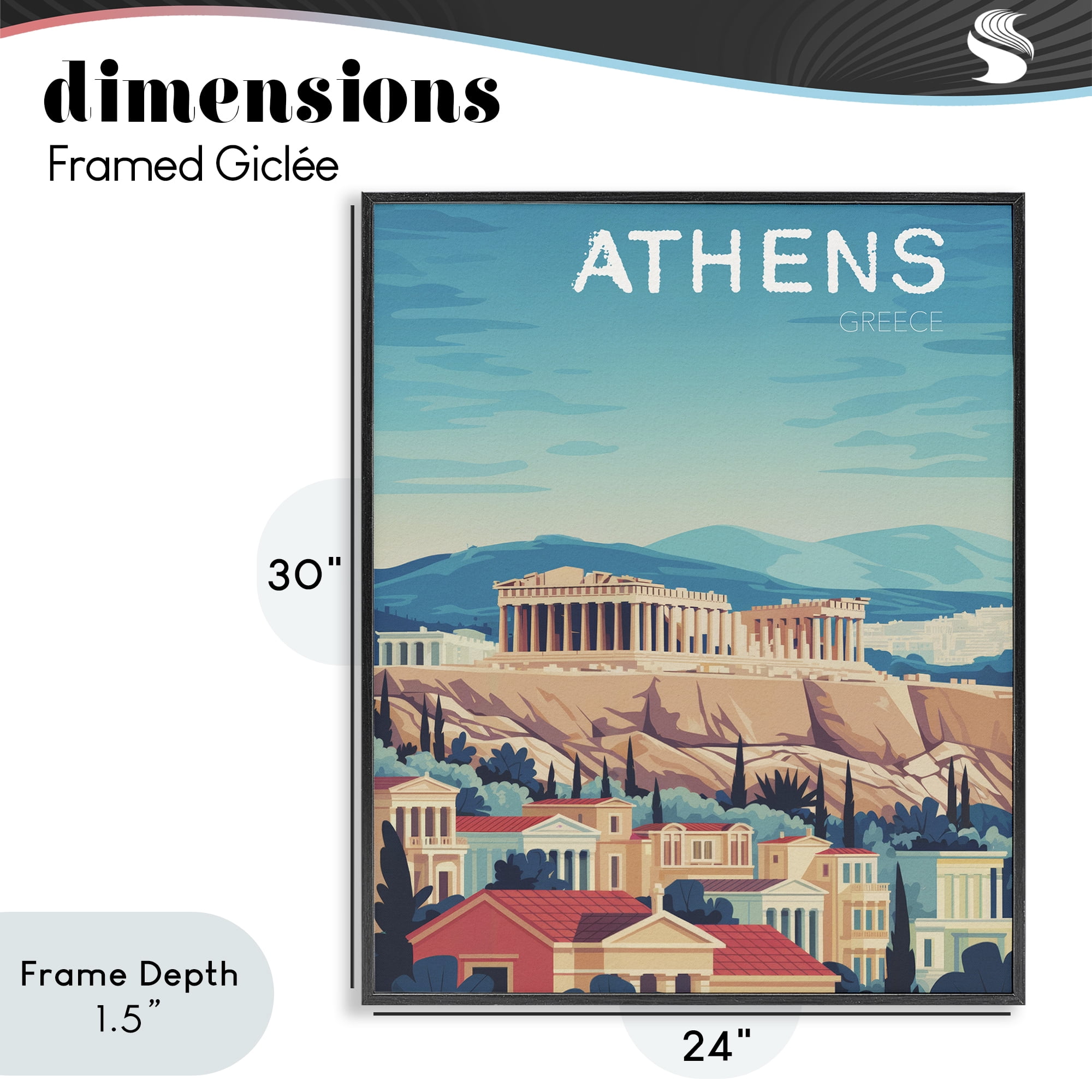 Stupell Industries Athens Topography Cityscape Black Framed Giclee Art, design by Andreas Magnusson