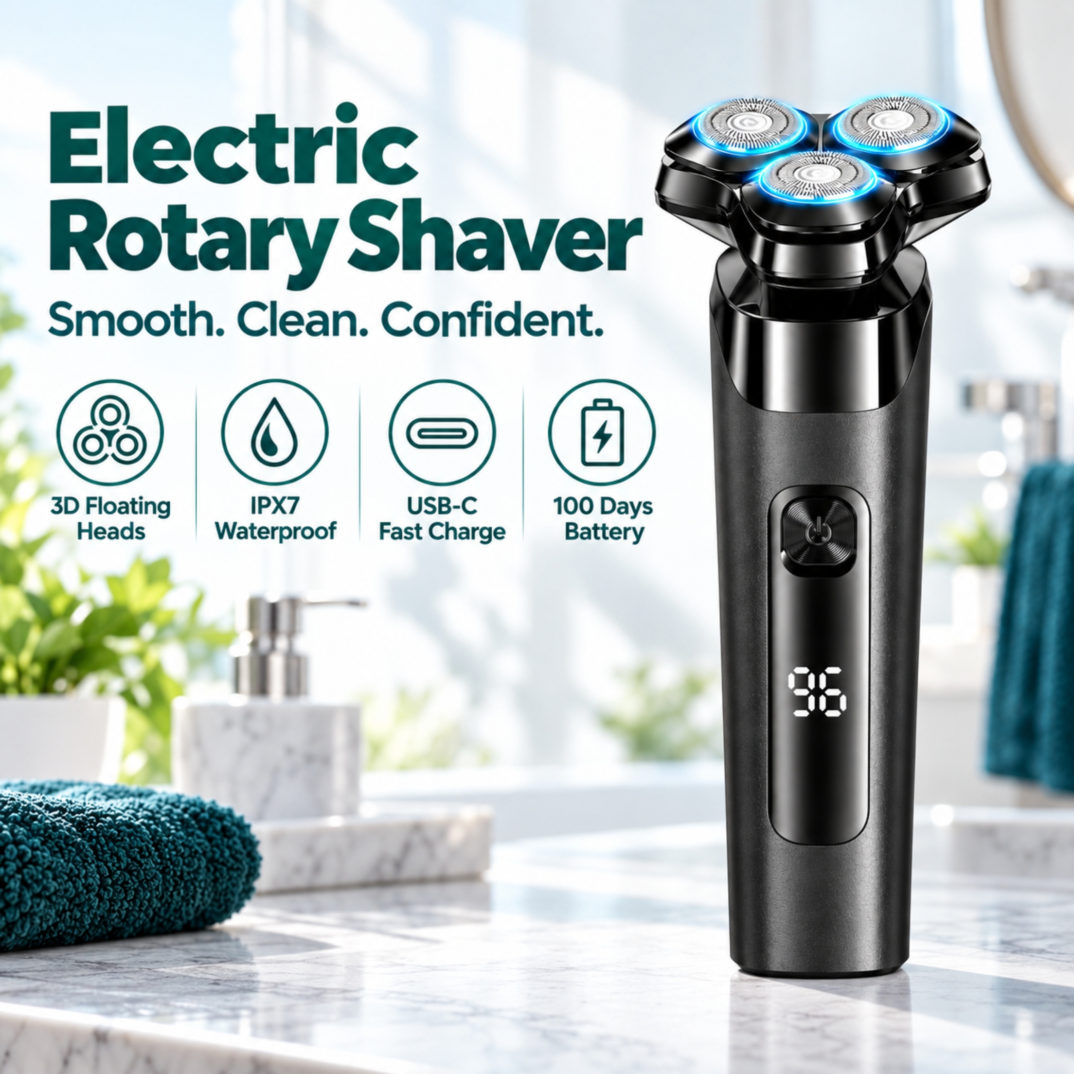 NIASSO Electric Shaver, 3D Rotary Waterproof photo 8
