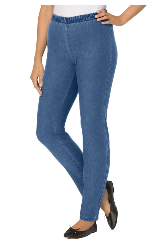 Plus Size Petite Pull-On Elastic-Waist Stretch Fineline Denim Jeans