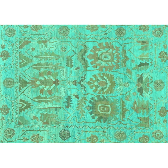 Ahgly Company Machine Washable Indoor Rectangle Oriental Turquoise Blue Traditional Area Rugs, 7' x 9'
