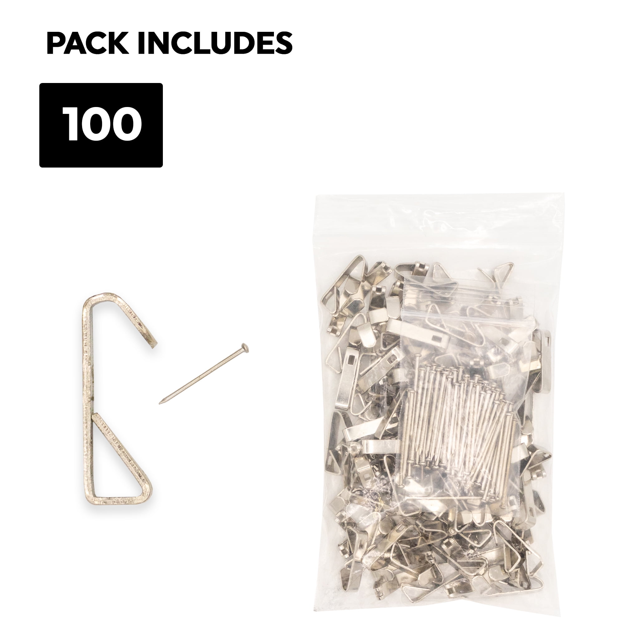 30 lb Picture Hangers, Supports up to 30 Pounds, Set of 100 (100 Hangers & 100 Nails)