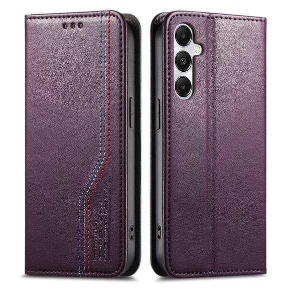 For Samsung Galaxy A57 Phone Case,Three-color Thread Design,Anti-Scratch PU Leather Flip Folding Kickstand,With Card Slots,Folio Magnetic Closure,Shockproof Drop protection Phone Case,Purple