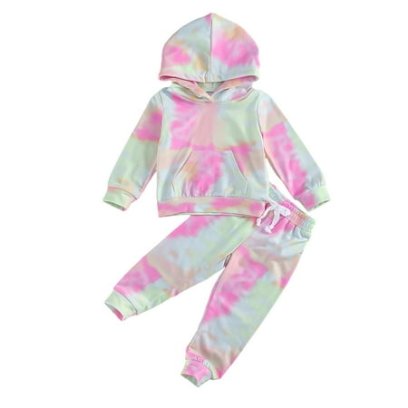 

Canrulo Toddler Baby Girl Fall Winter Clothes Tie Dye Print Long Sleeve Hoodies Tops with Pants 2Pcs Tracksuit Pink 12-18 Months