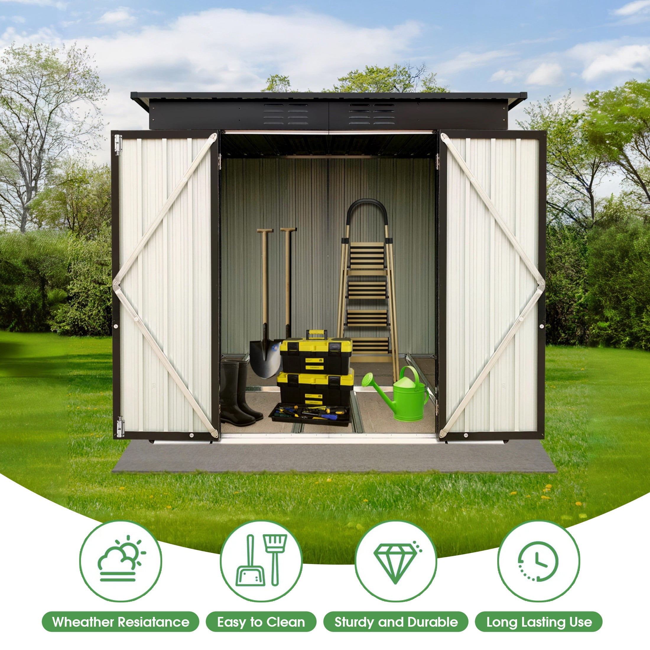 Aukfa Outdoor Storage Shed, 6 X 4 FT Metal Garden Shed, Waterproof Tool Shed for Backyard Patio, Black