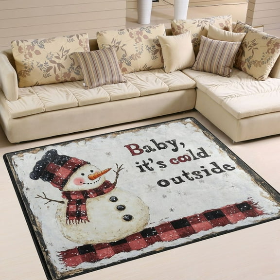 BZSMCE Vintage Area Rugs Smiled Snowman Pattern Creative Area For Home