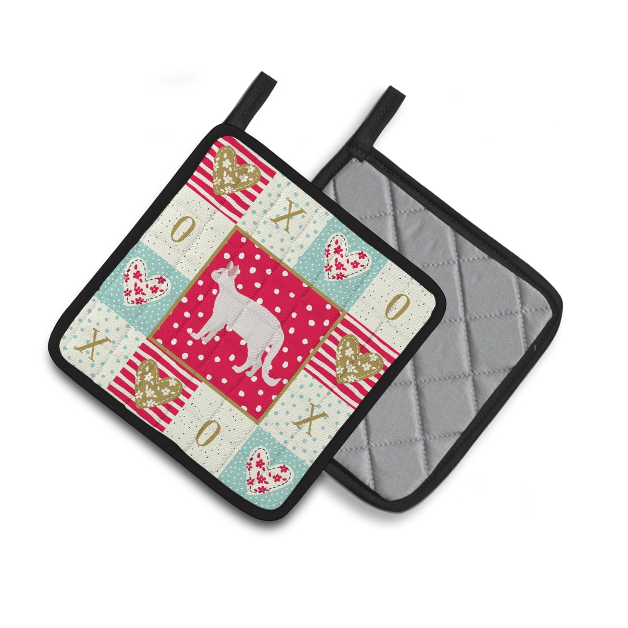 White Devon Rex Cat Love Pair of Pot Holders