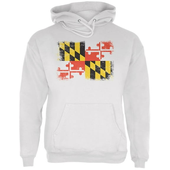Born and Raised Maryland State Flag Mens Hoodie White MD