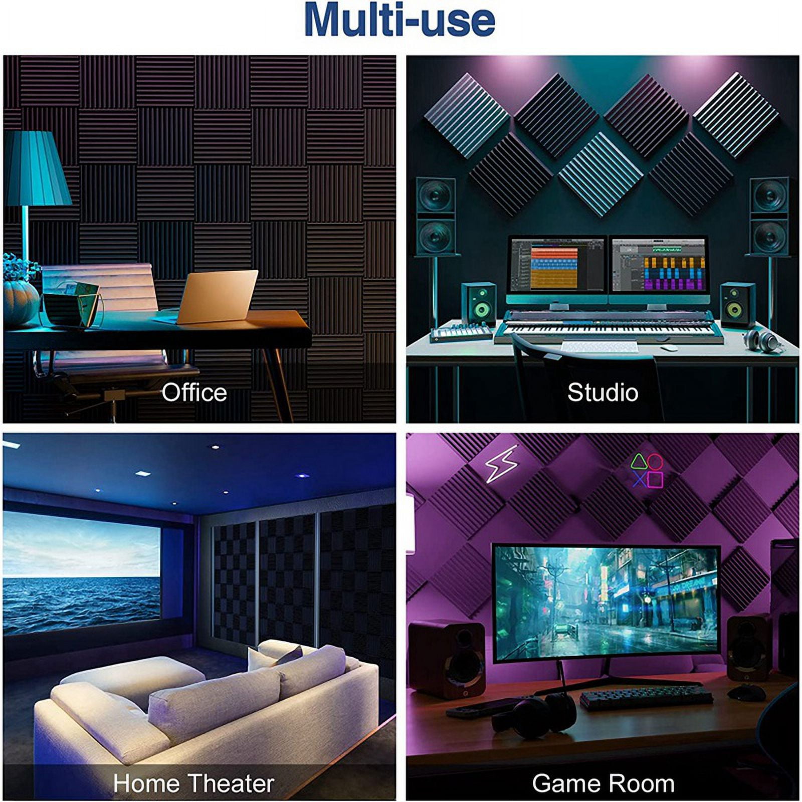 Acoustic Foam Panels, 2X12X12inch Self-Adhesive Sound Proof High Density Soundproof Wall Panels (12 Pack)