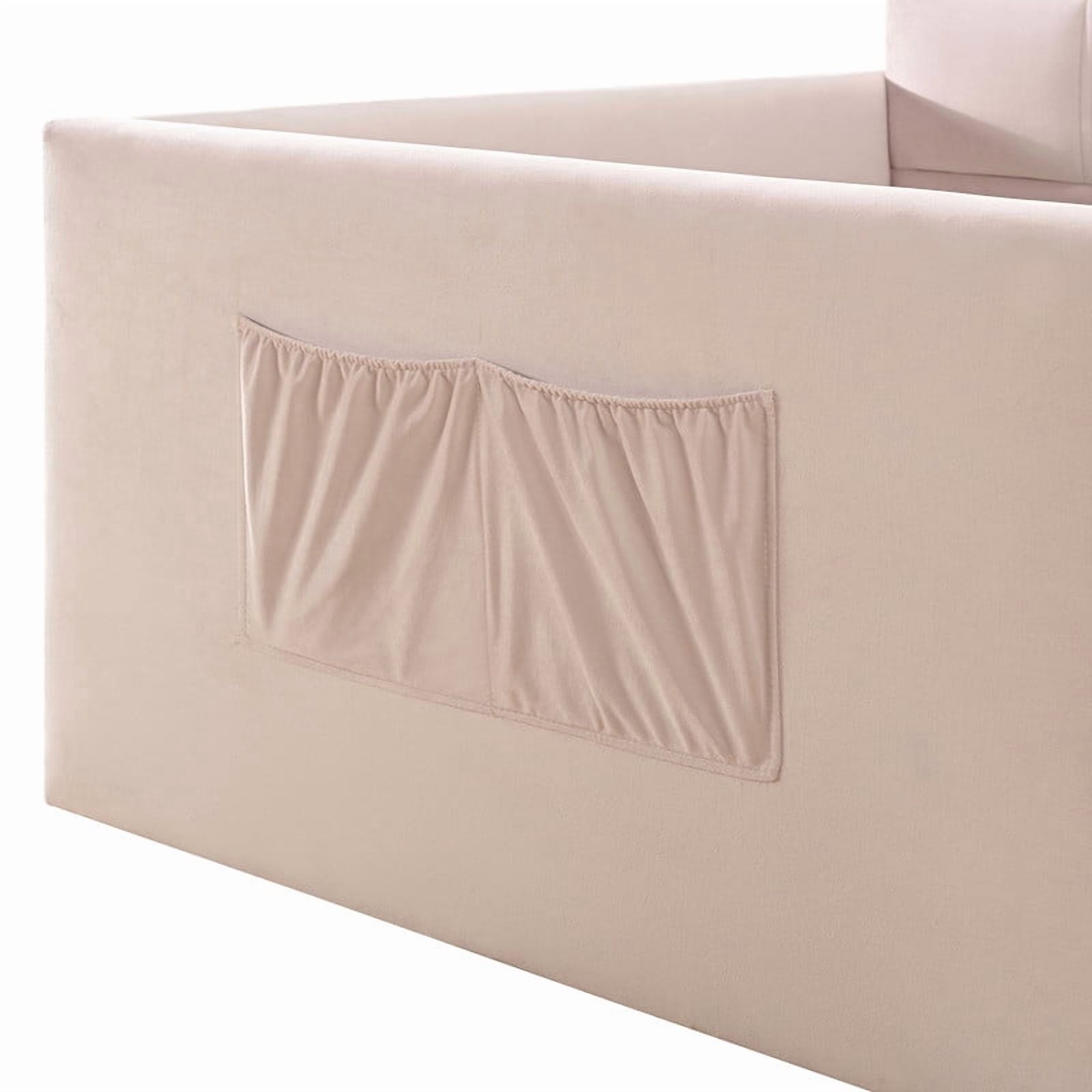 Twin Size Velvet Daybed with 2 Storage Pockets, Upholstered Guest Sofa Bed Frame with High & Padded Backrest