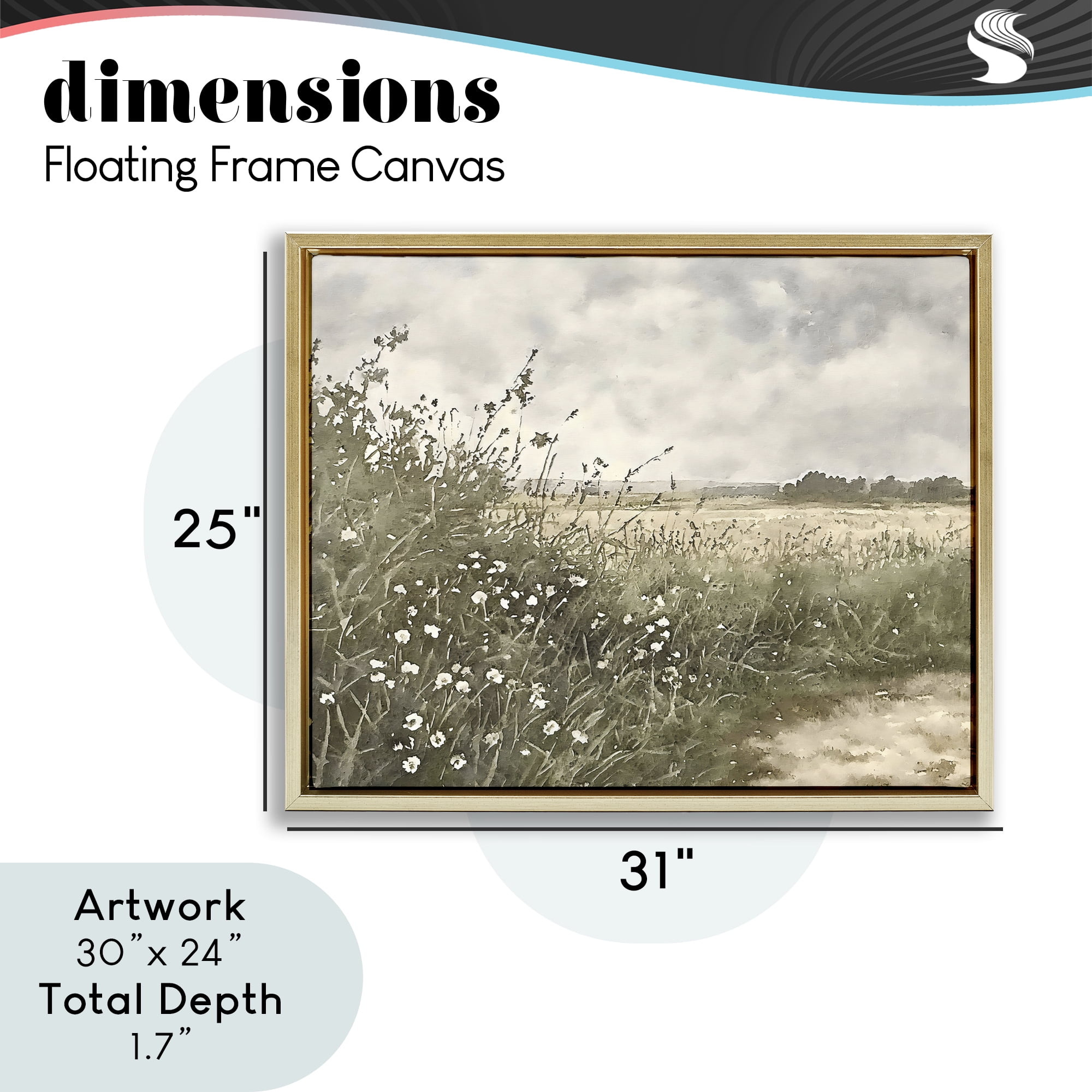 Stupell Industries Soft Meadow Landscape at Dusk Gold Framed Floater Canvas Wall Art, design by Riley B