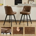 thumbnail image 4 of Taburetes de bar giratorios modernos - Juego de 2 con respaldo capitoné y patas de madera - Tapizado en piel sintética marrón, confortable - Altura 66cm - Para isla, barra o comedor - Color: PU|Brown, 4 of 7