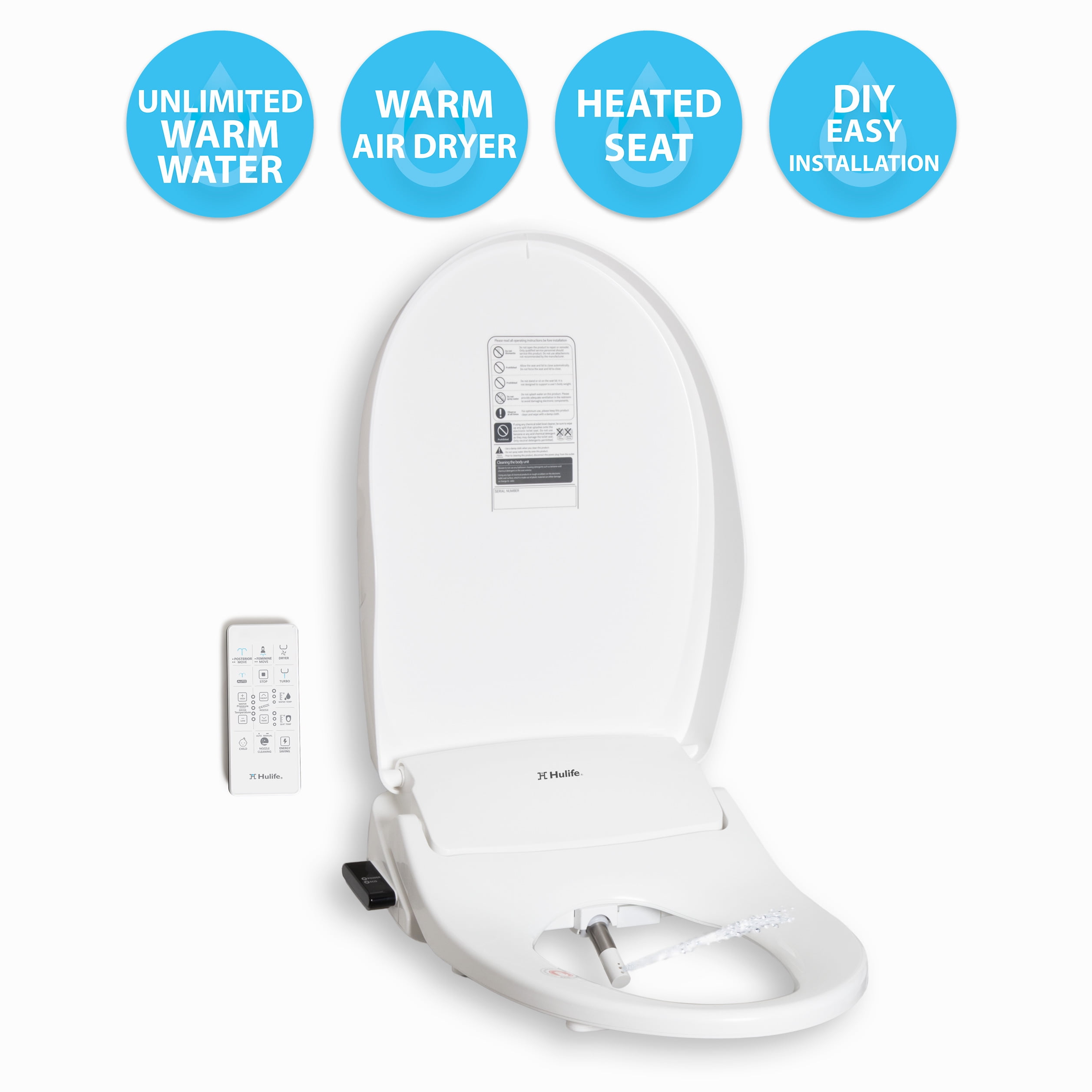 Hulife Electric Bidet Seat for Elongated Toilet with Unlimited Heated