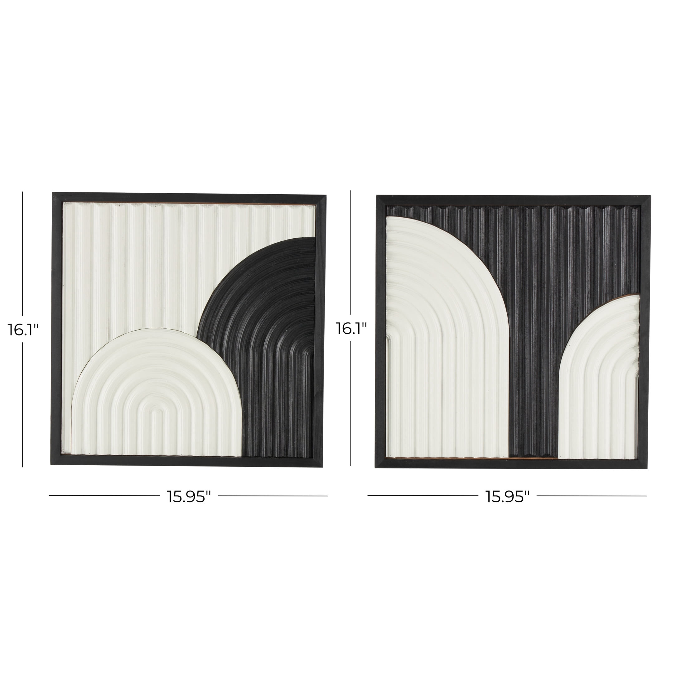 DecMode White Wood Handmade Overlapping Arches Geometric Wall Decor with Black Frame (2 Count)