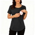 thumbnail image 2 of Jinhomg Women's Maternity T Shirts Short Sleeve Pregnancy Tees Crew Neck Casual Mama Blouses Soft Comfy Lounge Pajama Tops Black S, 2 of 8