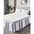 thumbnail image 4 of Navy Blue Striped Wrap Around Bed Skirts for Queen Bed 18" Drop,Bed Skirt with Adjustable Elastic Belt Dust Ruffle Bed Valance for Bedroom Modern White Striped Abstract Art Aesthetics Bed Frame Cover, 4 of 7