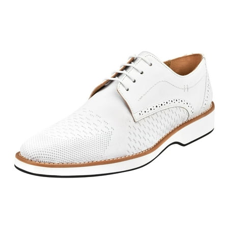 

LIBERTYZENO Mens Textile And Genuine Leather Lace-Up Casual Shoes White
