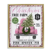 Stupell Industries Pink Christmas Tree Farm Holiday Painting Gold Floater Framed Canvas Art Prints Wall Art, 25 x 31