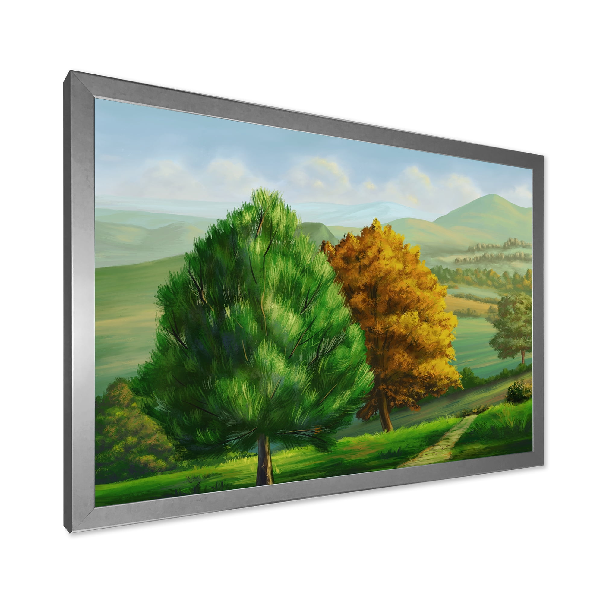 Designart 'VIbrant Trees With Country Scenery' Traditional Framed Art Print