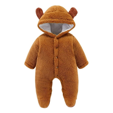

Qufokar Winter Jumpsuit for Baby Little Boys Easter Clothes Baby Boys Girls Long Sleeve Patchwork Fleece Cute Bear Ears Hooded Romper Jumpsuit Outfit Clothes Coat