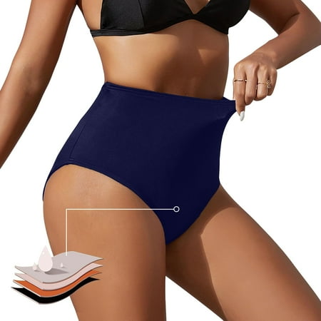 Fainosmny For Women S High Waisted Bikini Bottoms Retro Basic Full Coverage Swimsuit Mid Waist Bathing Suit Bottom Split Swim Shorts Dark Blue S