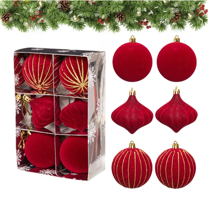 Bxaolu 6 Pcs Velvet Christmas Balls Ornaments Christmas Tree Decorations, 3.15“Flocked Christmas Hanging Balls for Xmas Holiday Party Wedding Family Gathering(Red)