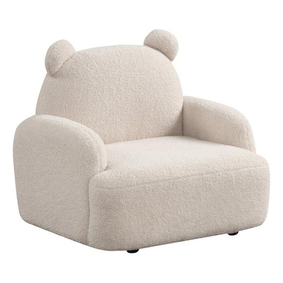 Raelynn 25.5"W Beige Sherpa Fabric Bear-Shaped Kids Armchair