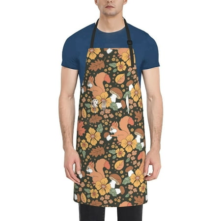 

Rateoe Squirrel Mushroom Yellow Flower Aprons with Pocket Men Womens Aprons Waterproof Adjustable Cooking Aprons for Kitchen Gardening and Salon